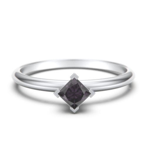 Stacking Ring with Compass Set Princess Gemstone – Sterling Silver with Alexandrite