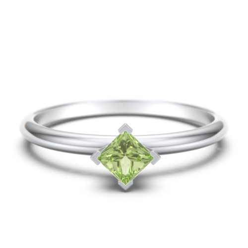 Stacking Ring with Compass Set Princess Gemstone – Sterling Silver with Peridot