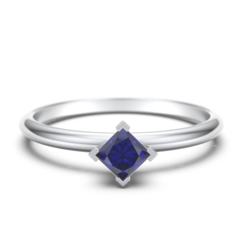Stacking Ring with Compass Set Princess Gemstone – Sterling Silver with Blue Sapphire