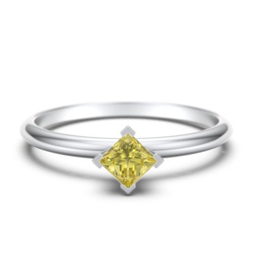 Stacking Ring with Compass Set Princess Gemstone – Sterling Silver with Citrine