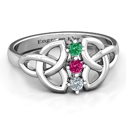 Sláine Celtic Knot Ring in 925 Sterling Silver with Emerald, Ruby, and Cubic Zirconia