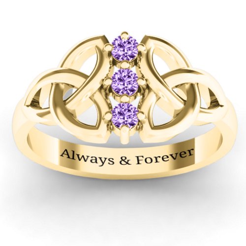 Sláine Celtic Knot Ring – 10K Yellow Gold with Amethyst