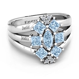Arachna Center Marquise and Princess Ring with Accents in 925 Sterling Silver with Aquamarine