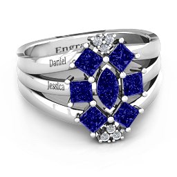 Arachna Center Marquise and Princess Ring with Accents in 925 Sterling Silver with Blue Sapphire