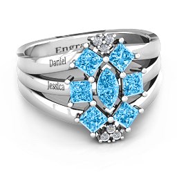 Arachna Center Marquise and Princess Ring with Accents in 925 Sterling Silver with Blue Topaz