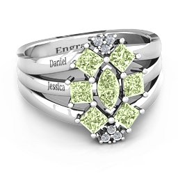 Arachna Center Marquise and Princess Ring with Accents in 925 Sterling Silver with Peridot