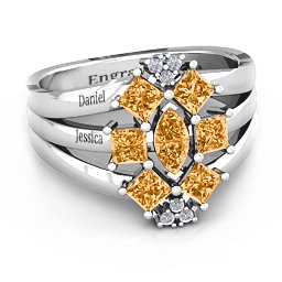 Arachna Center Marquise and Princess Ring with Accents in 925 Sterling Silver with Citrine