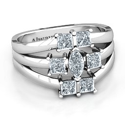 Charlotte Center Marquise and Princess Ring in 925 Sterling Silver with Diamond