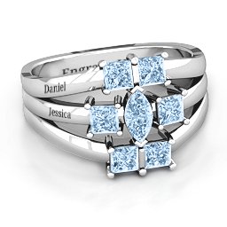 Charlotte Center Marquise and Princess Ring in 925 Sterling Silver with Aquamarine