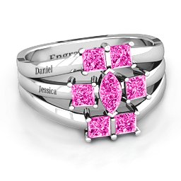Charlotte Center Marquise and Princess Ring in 925 Sterling Silver with Pink Tourmaline