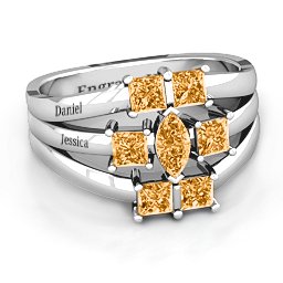 Charlotte Center Marquise and Princess Ring in 925 Sterling Silver with Citrine