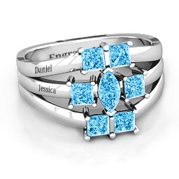Charlotte Center Marquise and Princess Ring in 925 Sterling Silver with Blue Topaz