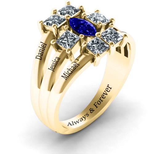 Charlotte Center Marquise and Princess Ring – 10K Yellow Gold with Blue Sapphire and Cubic Zirconia