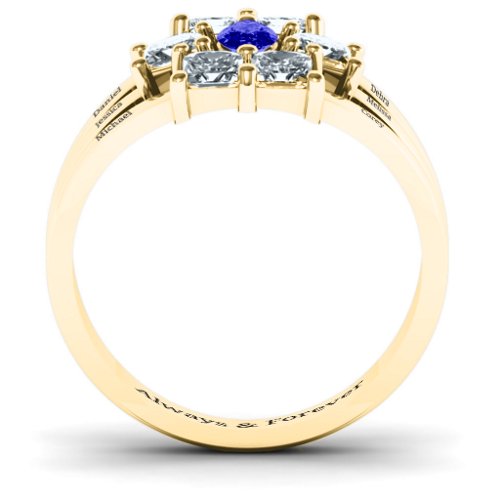 Charlotte Center Marquise and Princess Ring – 10K Yellow Gold with Blue Sapphire and Cubic Zirconia