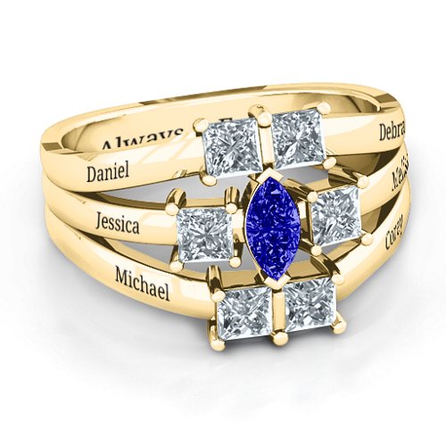 Charlotte Center Marquise and Princess Ring – 10K Yellow Gold with Blue Sapphire and Cubic Zirconia