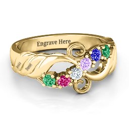 Ariel Wave and Swirl Ring in 10K Solid Yellow Gold with Emerald, Ruby, Cubic Zirconia, Amethyst, and Blue Sapphire