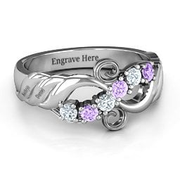 Ariel Wave and Swirl Ring in 925 Sterling Silver with Cubic Zirconia and Amethyst