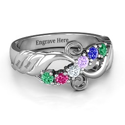 Ariel Wave and Swirl Ring in 925 Sterling Silver with Emerald, Ruby, Cubic Zirconia, Amethyst, and Blue Sapphire