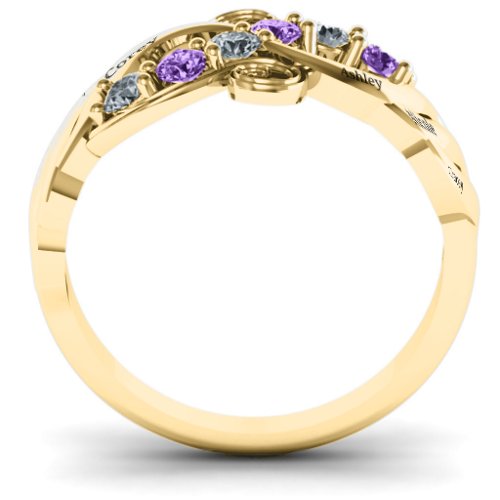 Ariel Wave and Swirl Ring – 10K Yellow Gold with Cubic Zirconia and Amethyst