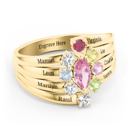 Multi Row Ring with Marquise and Round Cut Gemstones