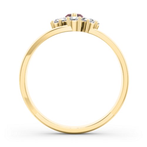 Multi Row Ring with Marquise and Round Cut Gemstones – 10K Yellow Gold with Ruby and Cubic Zirconia