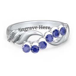Engravable Infinity Wave Ring with Gemstones in 925 Sterling Silver with Blue Sapphire