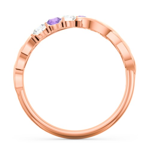 Engravable Infinity Wave Ring with Gemstones – 10K Rose Gold with Cubic Zirconia and Amethyst