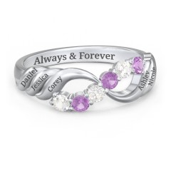 Engravable Infinity Wave Ring with Gemstones – Sterling Silver with Cubic Zirconia and Amethyst