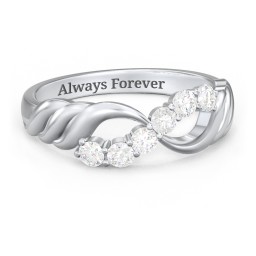 Engravable Infinity Wave Ring with Gemstones in 925 Sterling Silver with Diamond