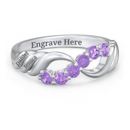 Engravable Infinity Wave Ring with Gemstones in 925 Sterling Silver with Amethyst