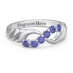 Engravable Infinity Wave Ring with Gemstones in 925 Sterling Silver with Blue Sapphire