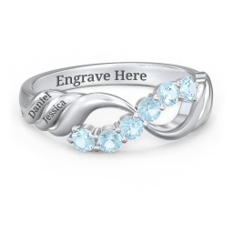 Engravable Infinity Wave Ring with Gemstones in 925 Sterling Silver with Blue Topaz