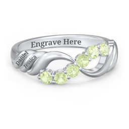 Engravable Infinity Wave Ring with Gemstones in 925 Sterling Silver with Peridot