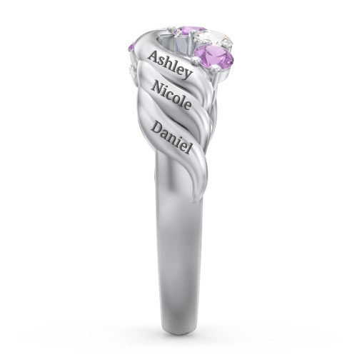 Engravable Infinity Wave Ring with Gemstones – Sterling Silver with Cubic Zirconia and Amethyst