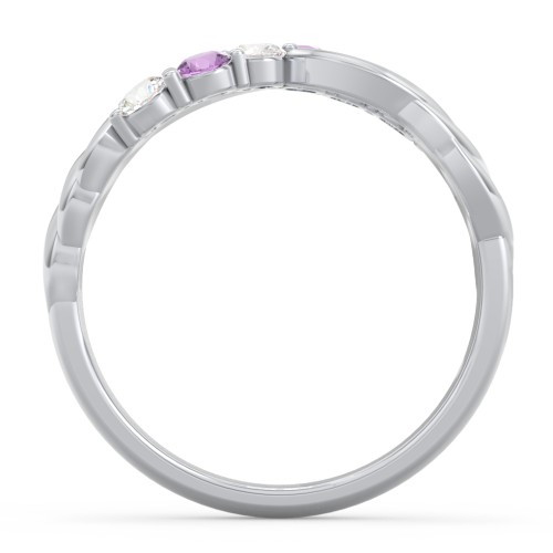 Engravable Infinity Wave Ring with Gemstones – Sterling Silver with Cubic Zirconia and Amethyst