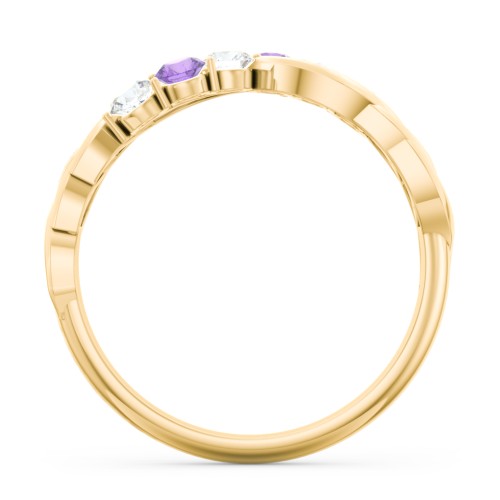 Engravable Infinity Wave Ring with Gemstones – 10K Yellow Gold with Cubic Zirconia and Amethyst