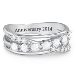 7 Stone Crossover Ring with Accents