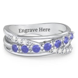 7 Stone Crossover Ring with Accents