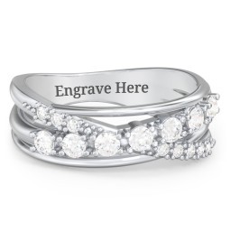 7 Stone Crossover Ring with Accents in 925 Sterling Silver with Diamond