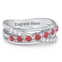 7 Stone Crossover Ring with Accents in 925 Sterling Silver