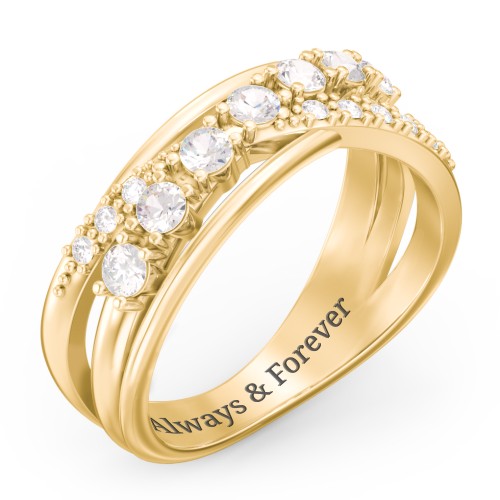 7 Stone Crossover Ring with Accents