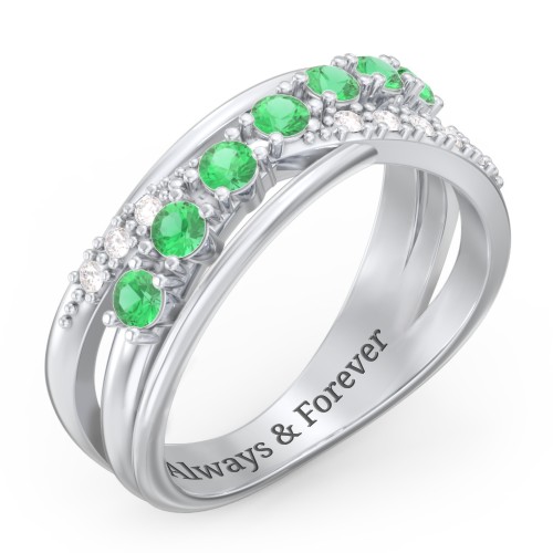 7 Stone Crossover Ring with Accents