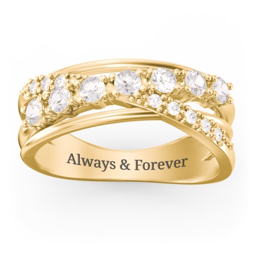 7 Stone Crossover Ring with Accents