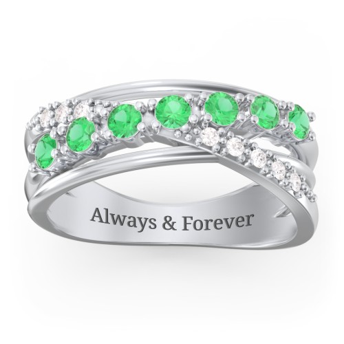 7 Stone Crossover Ring with Accents