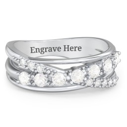 7 Stone Crossover Ring with Accents in 925 Sterling Silver with Cubic Zirconia and White Premium Zirconia