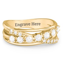 7 Stone Crossover Ring with Accents in 10K Solid Yellow Gold with Cubic Zirconia and White Premium Zirconia