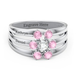 Spidra' Round Center Ring in 10K Solid White Gold with Cubic Zirconia and Pink Tourmaline
