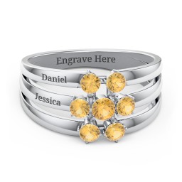 Spidra' Round Center Ring in 925 Sterling Silver with Citrine