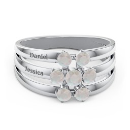 Spidra' Round Center Ring in 925 Sterling Silver with Opal