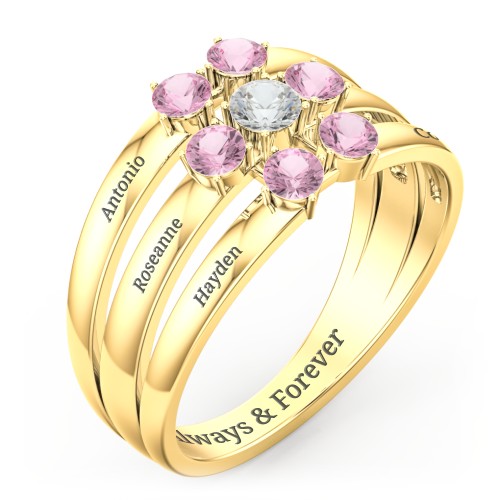 Spidra' Round Center Ring – 10K Yellow Gold with Cubic Zirconia and Pink Tourmaline